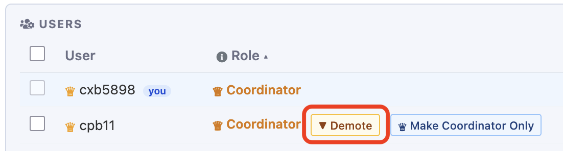 Demote and Make Coordinator Only button on Slurm Account Manager