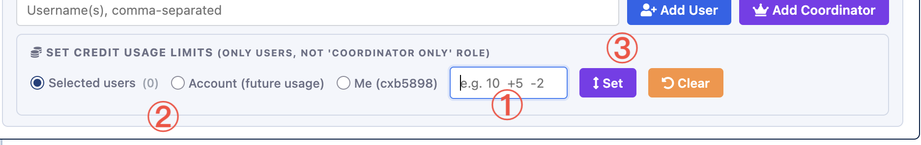 Set available credit limits on Slurm Account Manager